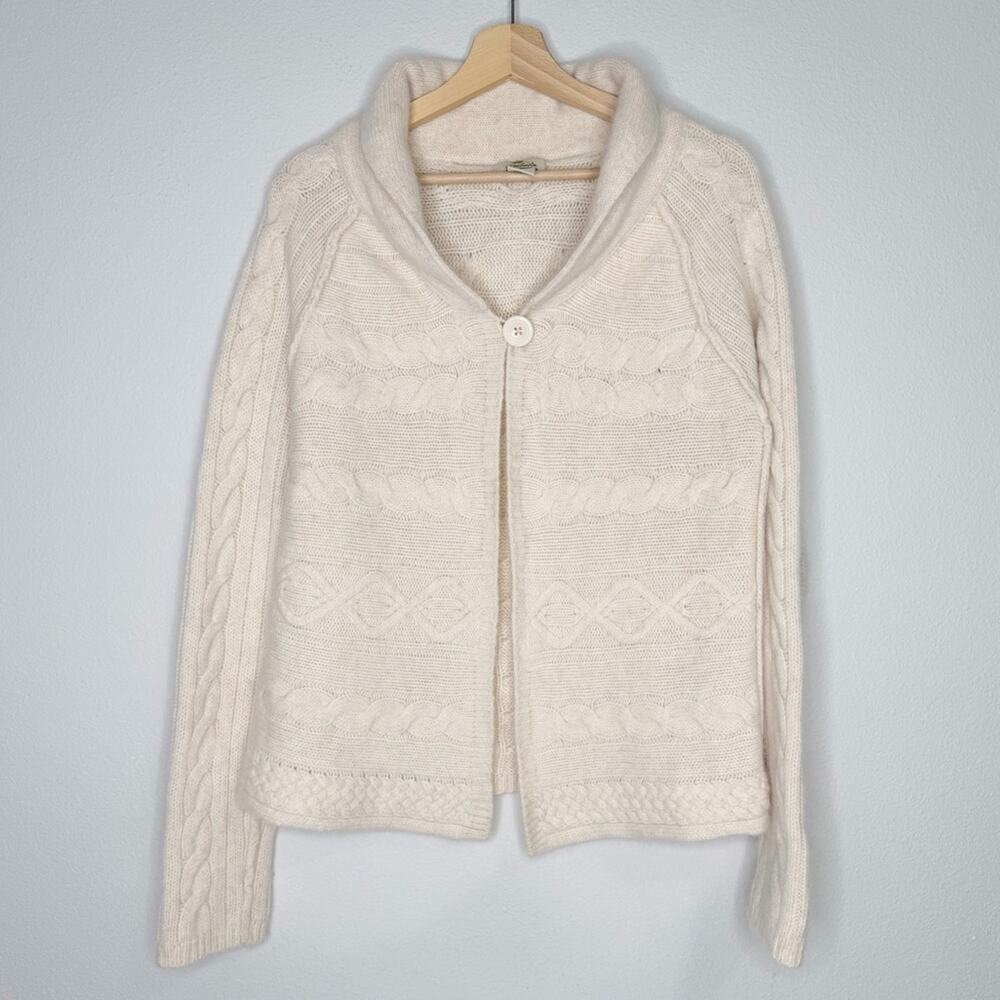 BOB TIMBERLAKE Cream Cardigan Size Large Wool and Rabbit Hair Blend Cable Knit